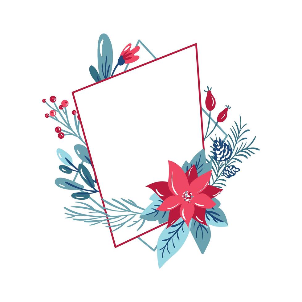 Geometric polygon frame with bouquet decoration vector