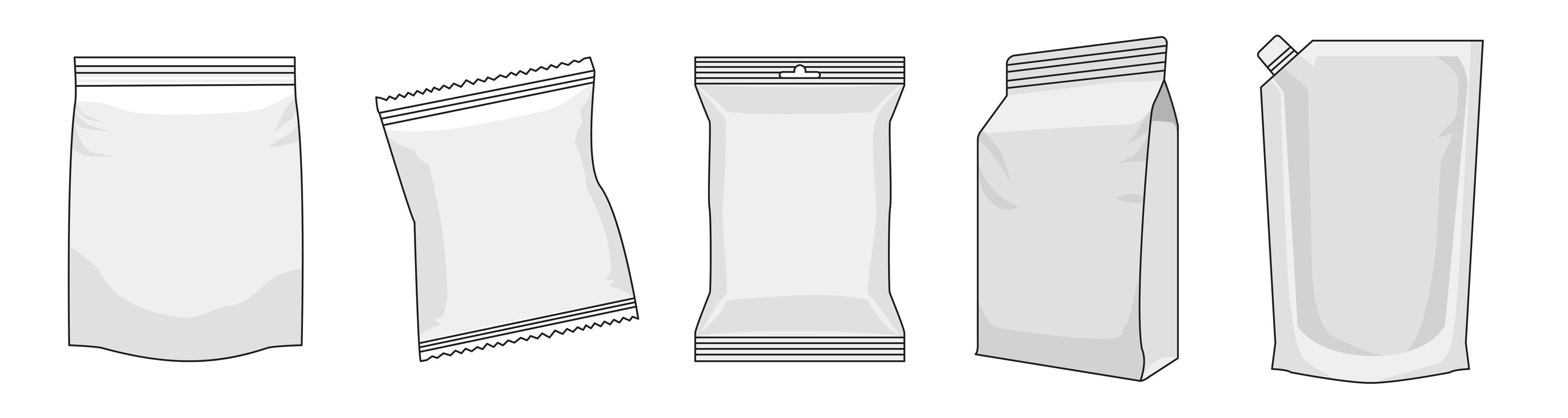 conjunto de empaque de contorno de tapa de bolsa de plástico vector