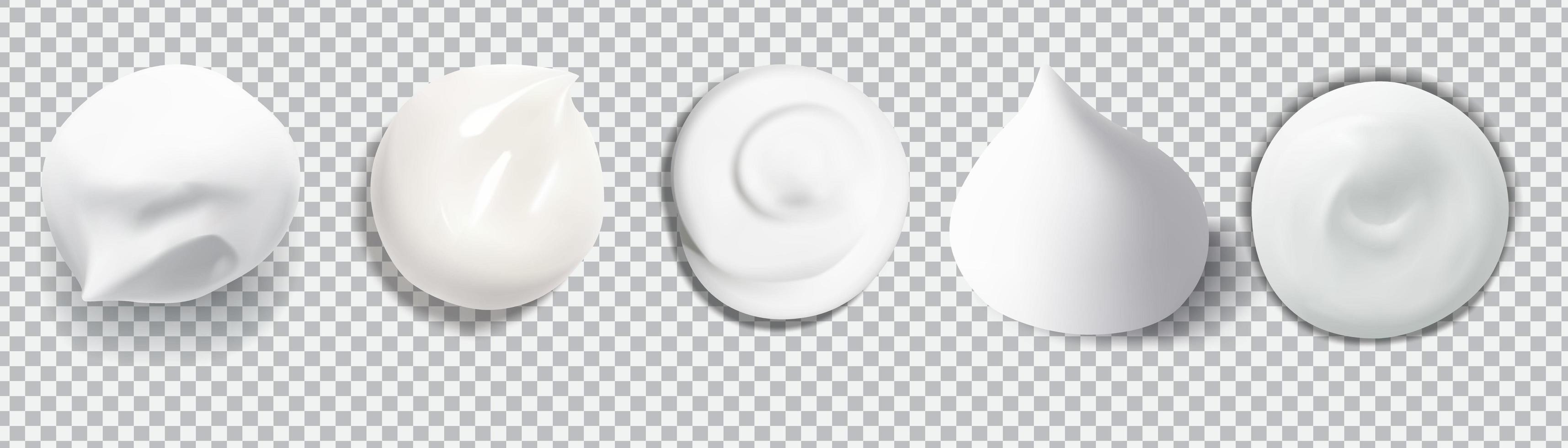 White creamy drop skincare cream foam set vector