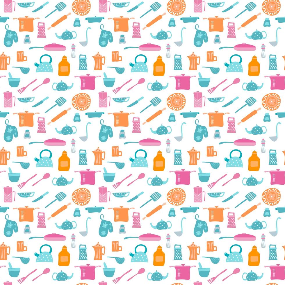 Colorful retro seamless pattern with kitchen items vector