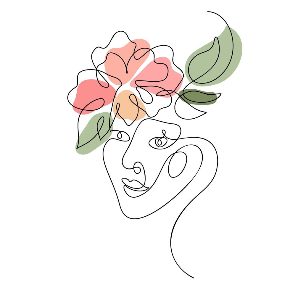 Woman face with flower one line drawing vector