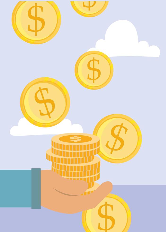 Payment composition with hand and gold coins vector