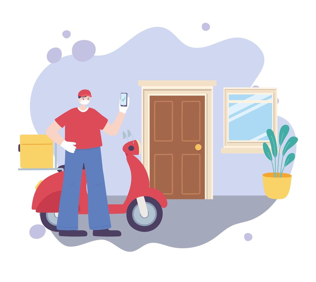 Online delivery with motorcycle courier service vector