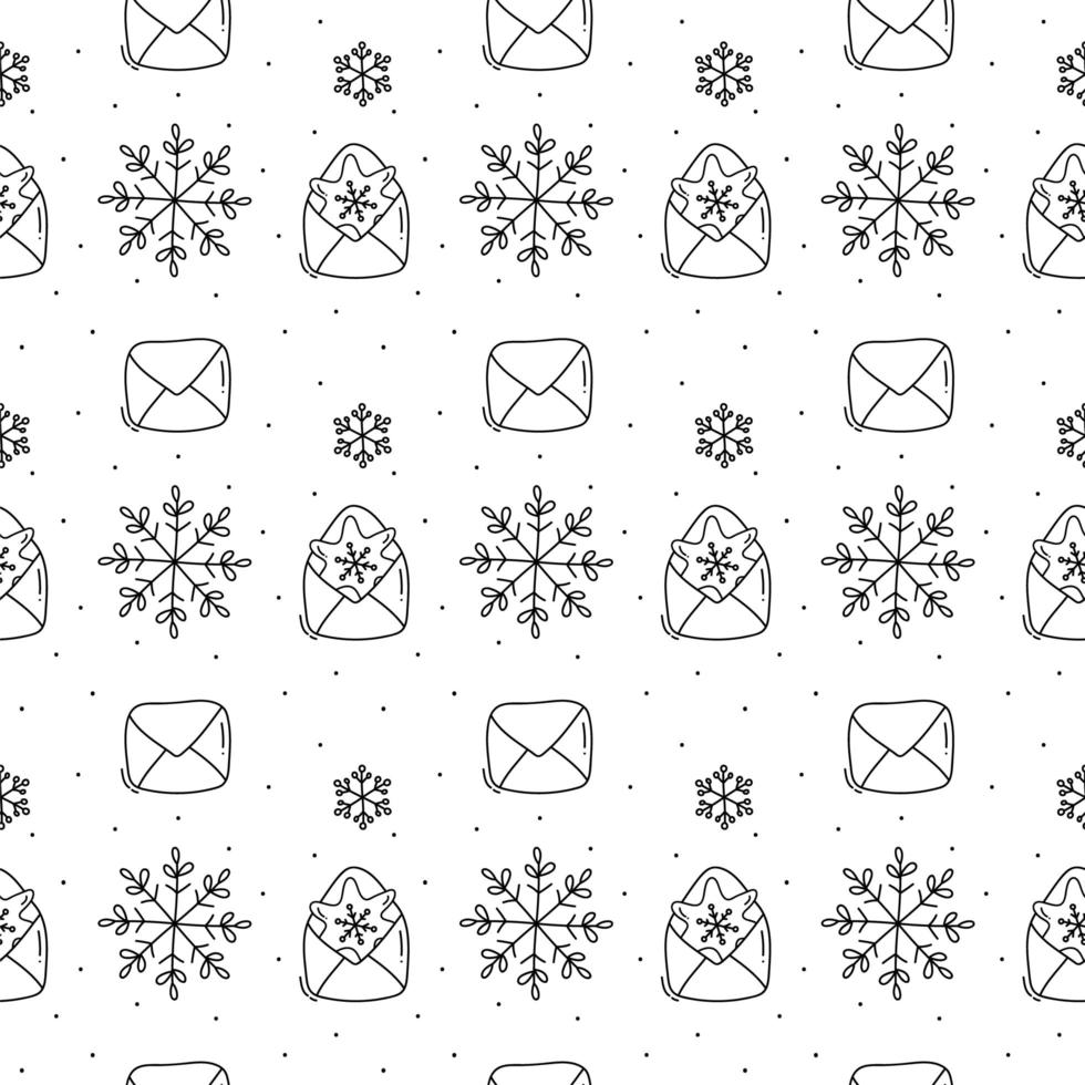 Snowflake and envelope monoline Christmas pattern vector