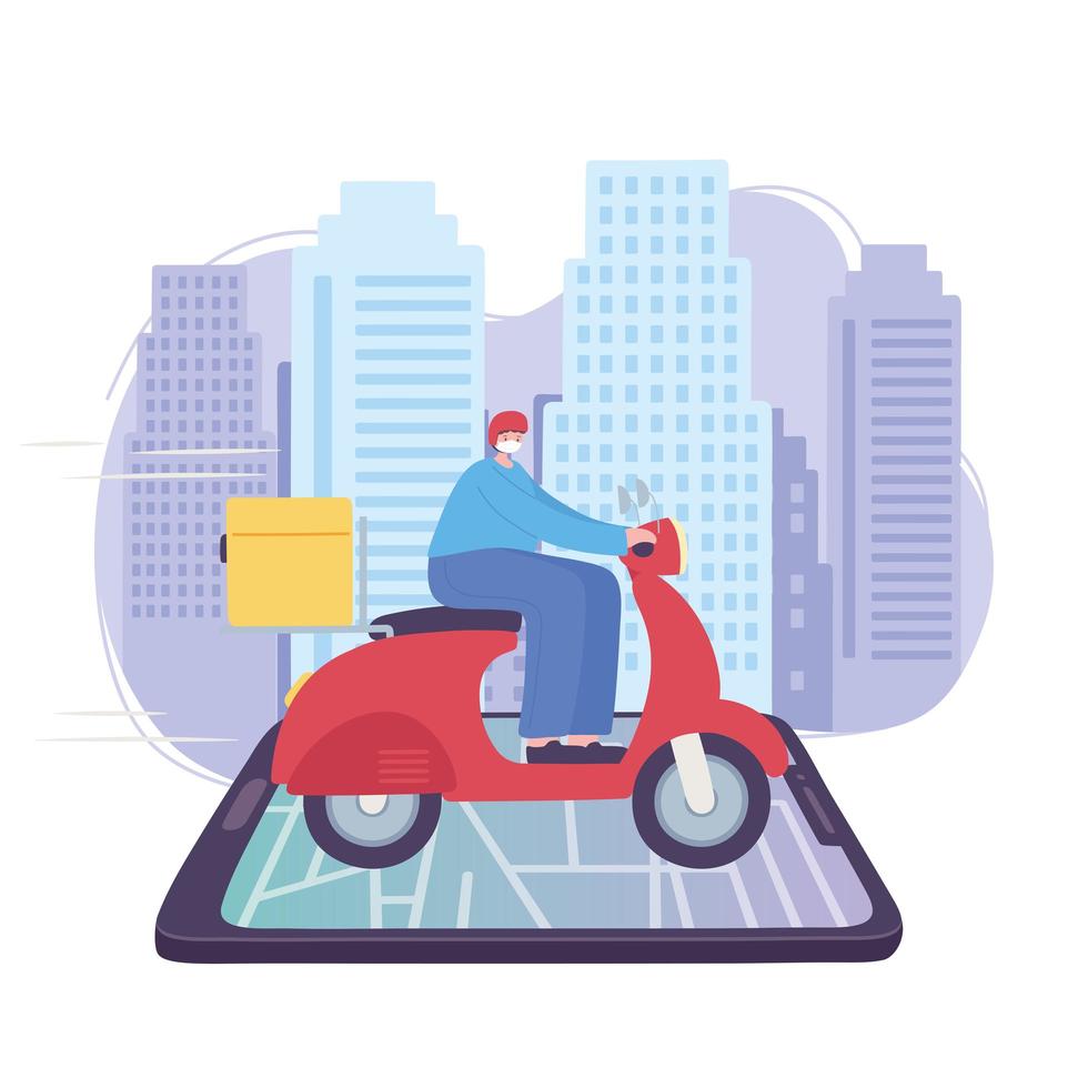 Online delivery with motorcycle courier service vector