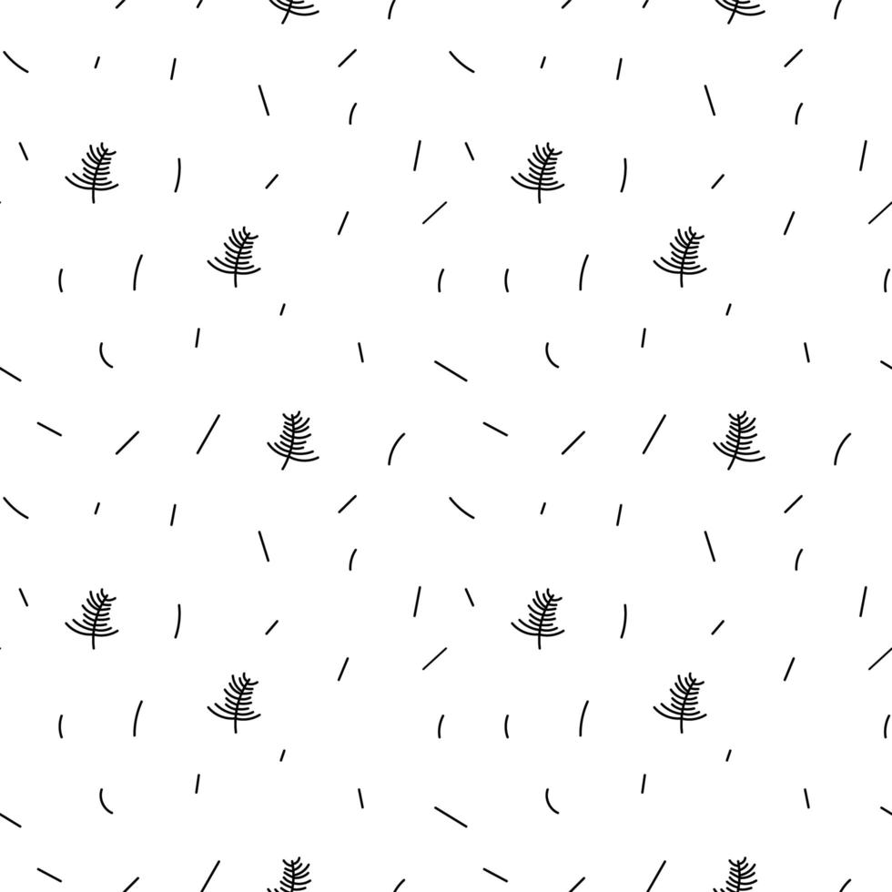 Minimalist monoline black and white leaf seamless pattern vector