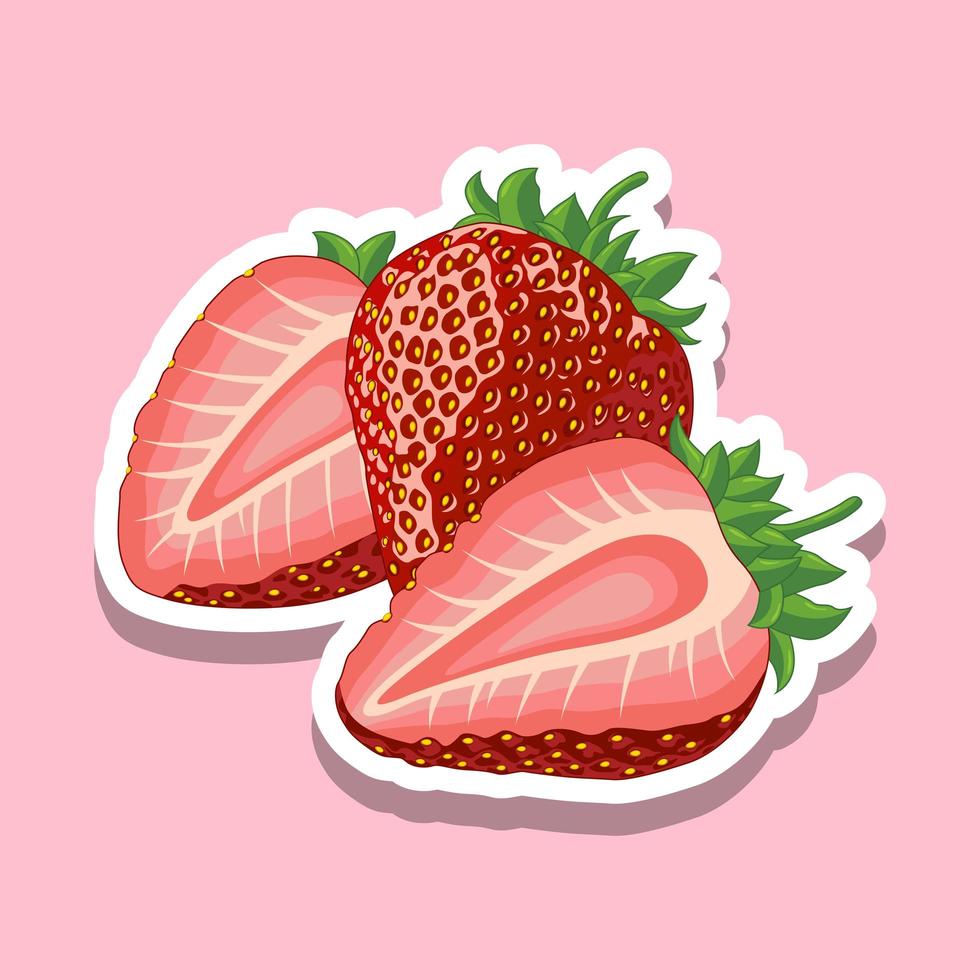 Fresh cartoon strawberry fruit on pink vector