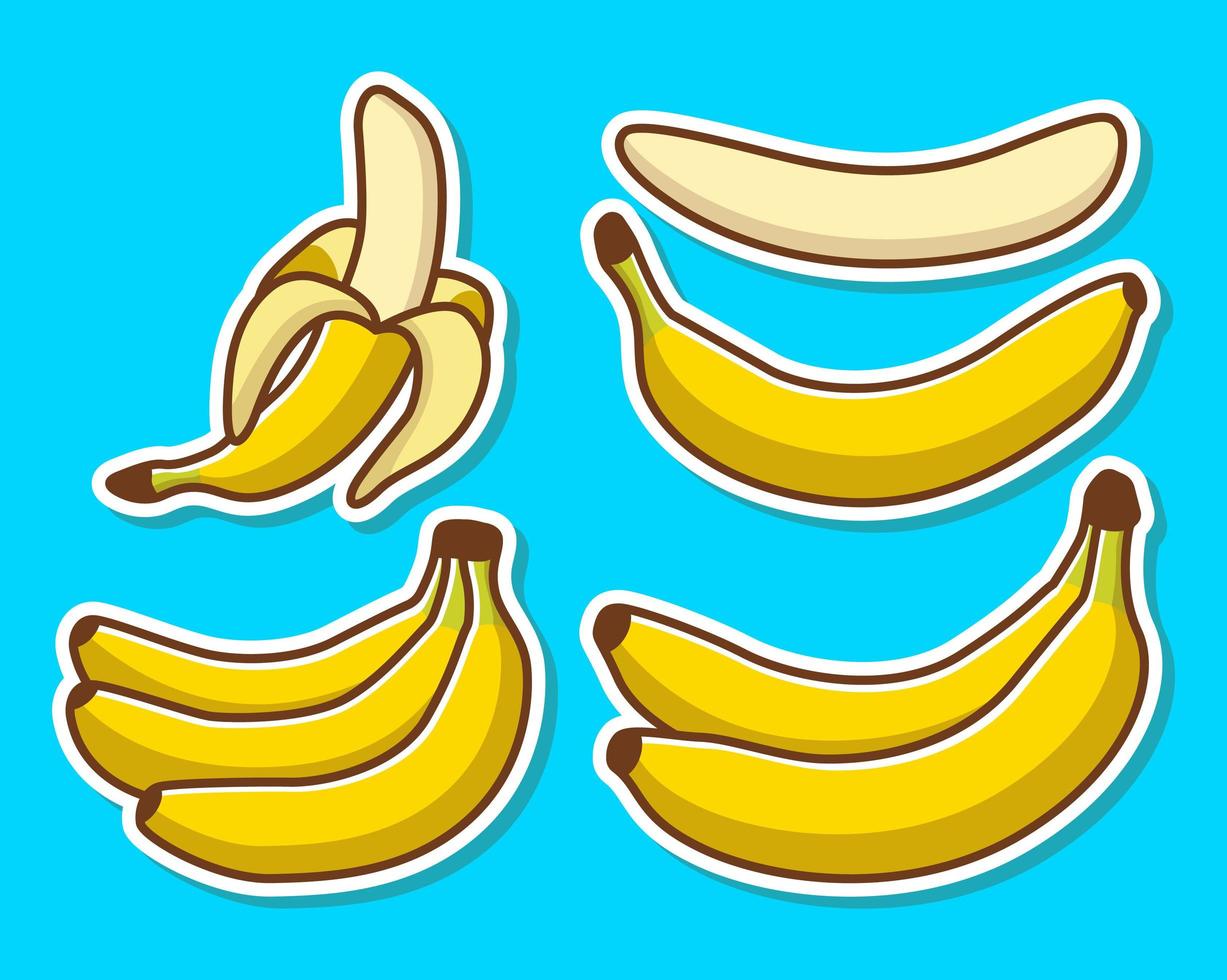 Set of cartoon yellow bananas vector