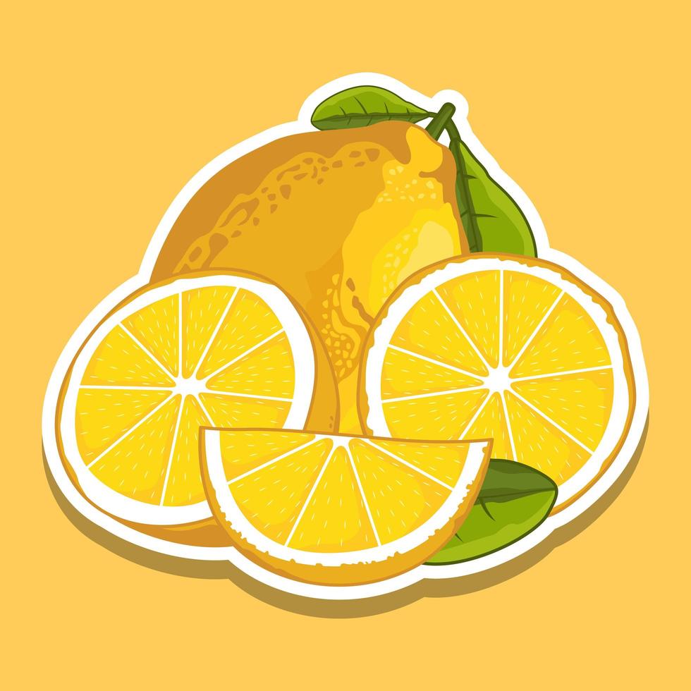 Yellow lemon and slices cartoon set vector