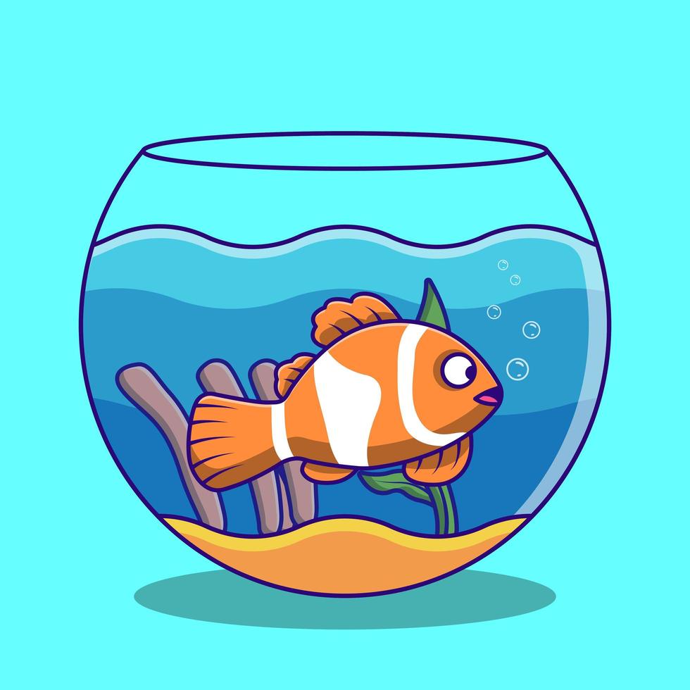 Clown fish swimming in fish bowl cartoon vector