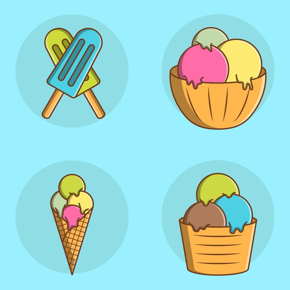 conjunto de helado de dibujos animados lindo vector