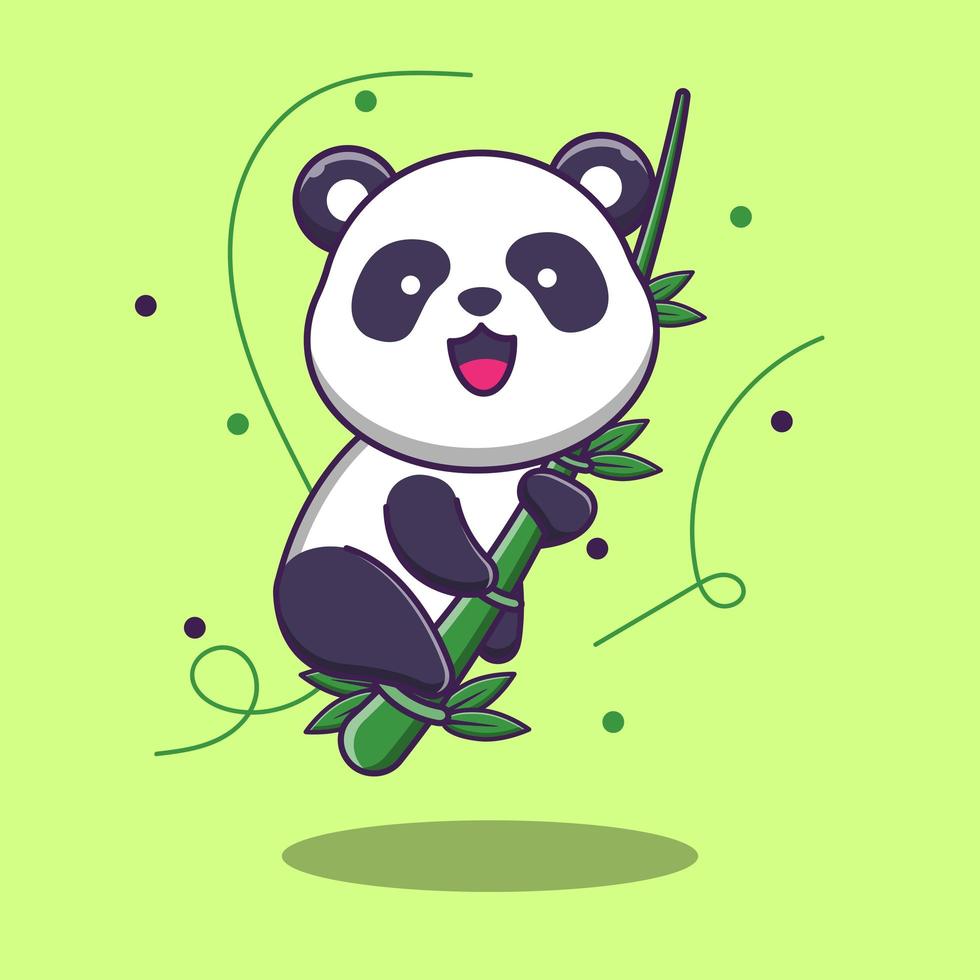 panda de dibujos animados lindo en la rama de un árbol de bambú vector