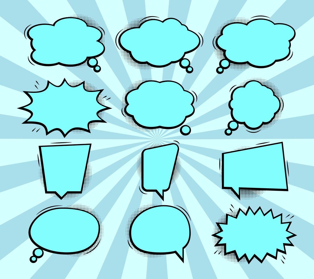 Comic pop art speech bubble collection vector