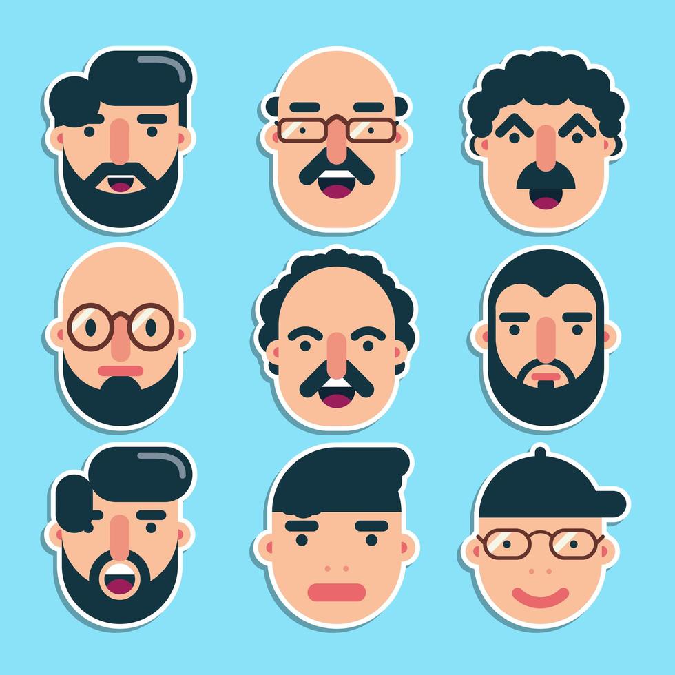 conjunto de lindo diseño plano de caras masculinas vector