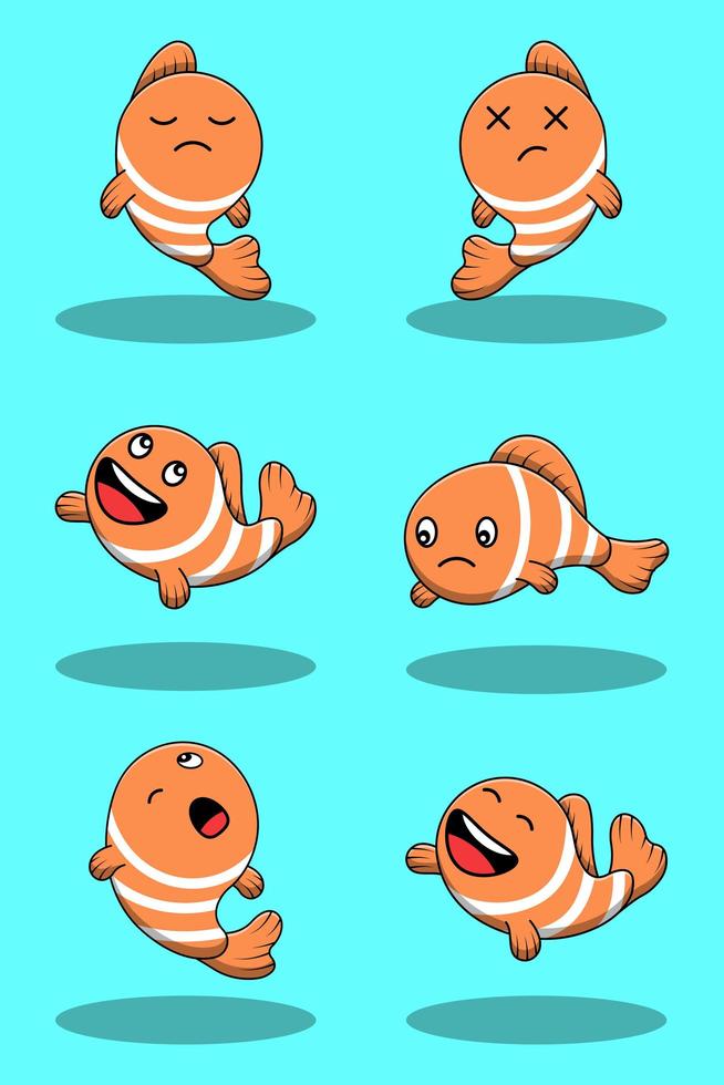 conjunto de peces payaso de dibujos animados lindo vector