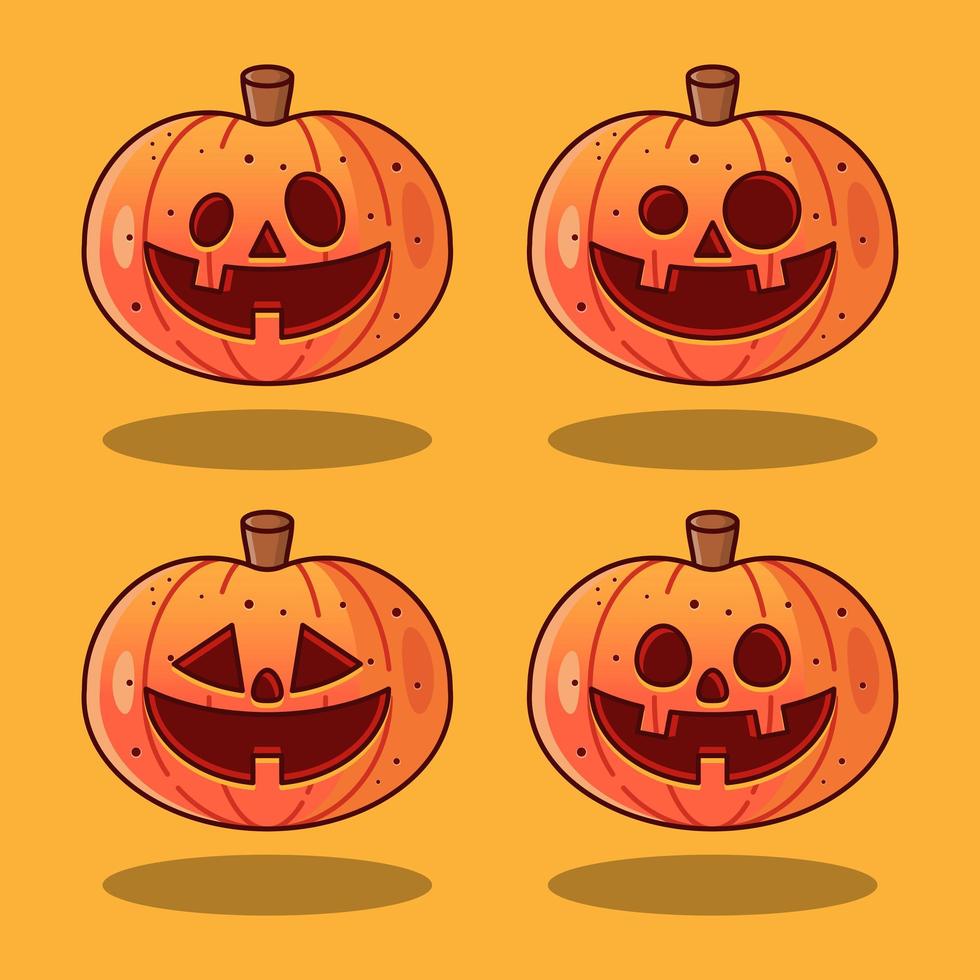 Set of cute pumpkins with beautiful carving vector