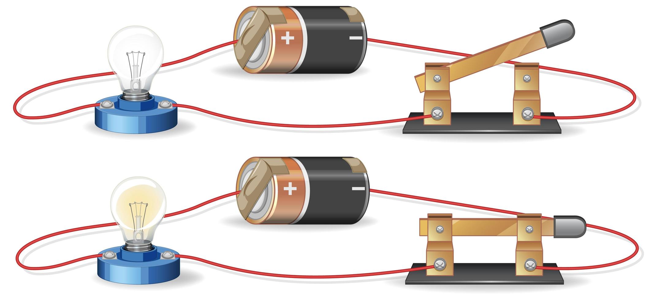 circuito eléctrico con batería y bombilla vector