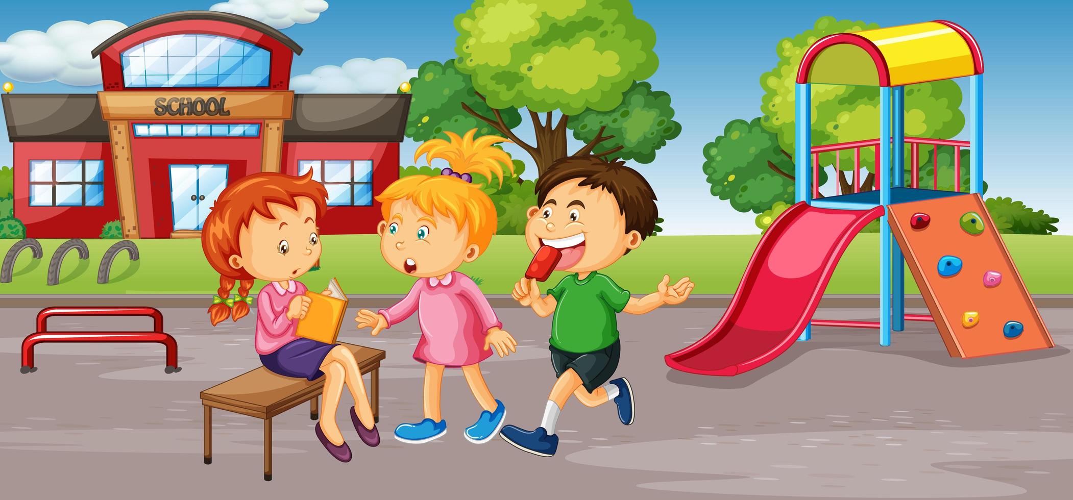 Students at school playground vector