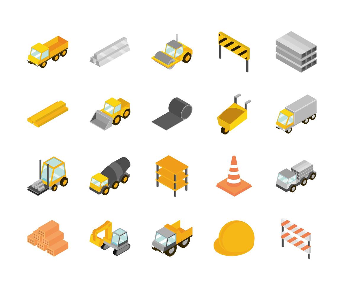Isometric construction icon set vector