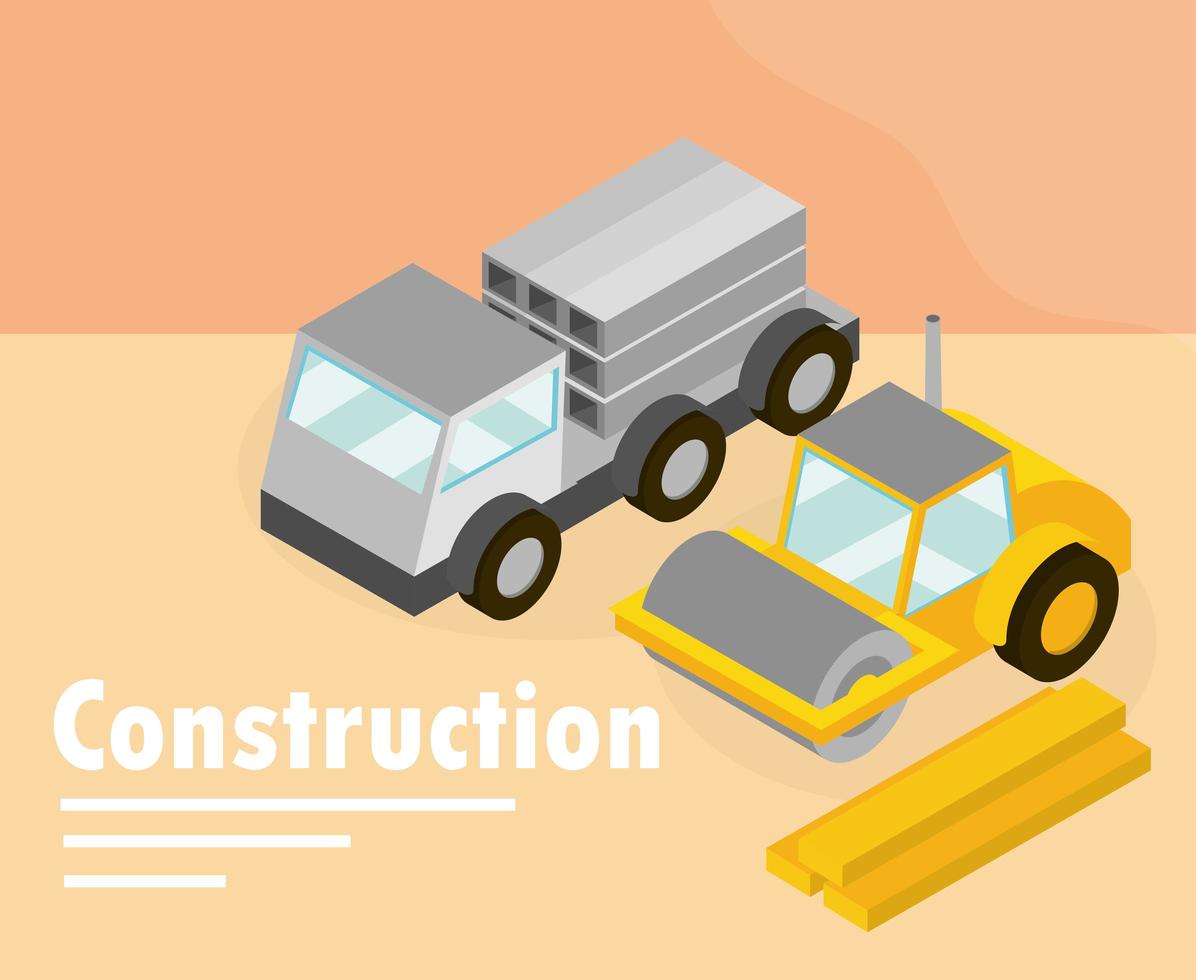 banner de construcción isométrica vector