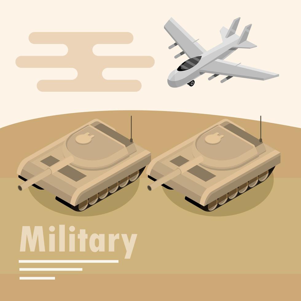 Military aircraft and tanks composition vector