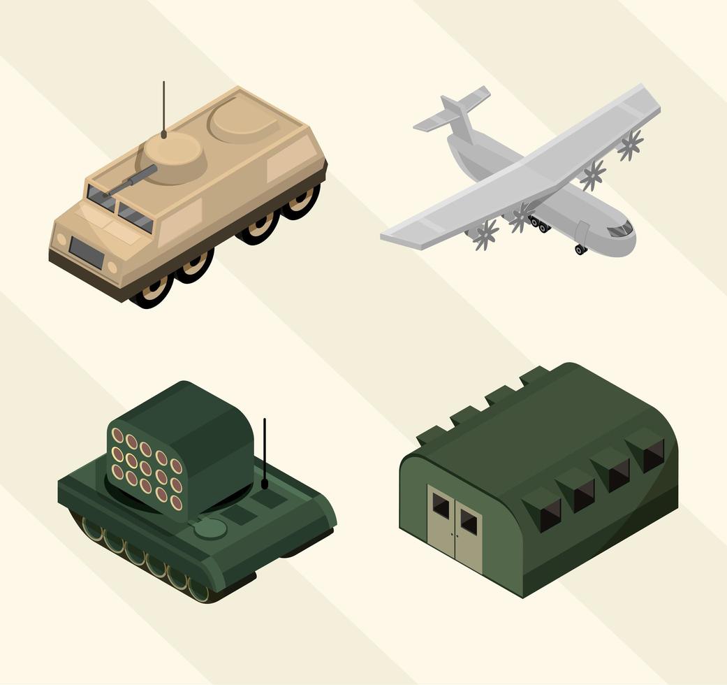 conjunto de iconos militares isométricos vector