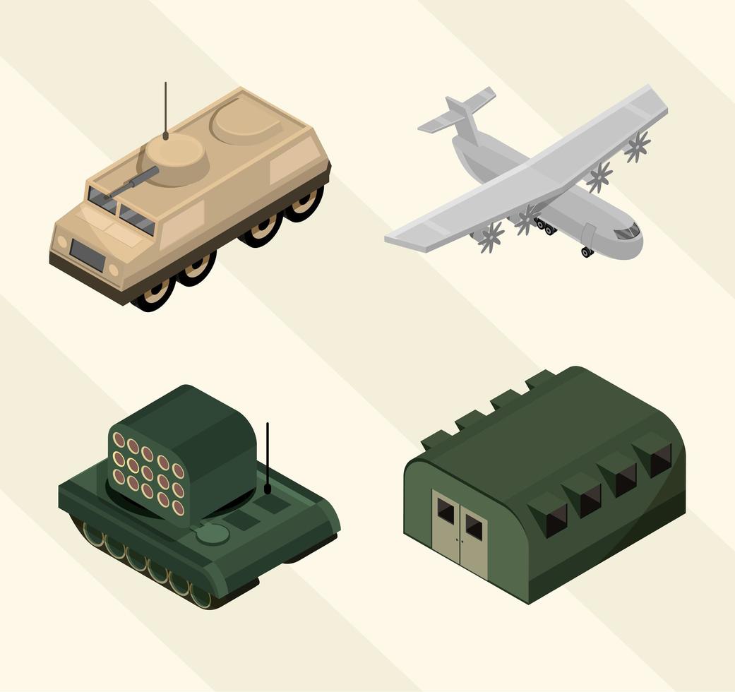 Isometric military icon set vector