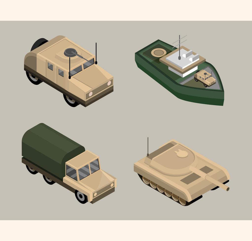 Isometric military icon set vector