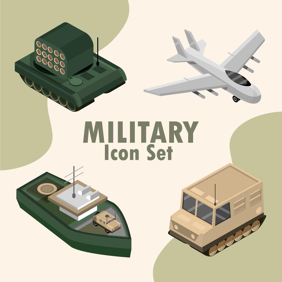 Isometric military icon set vector