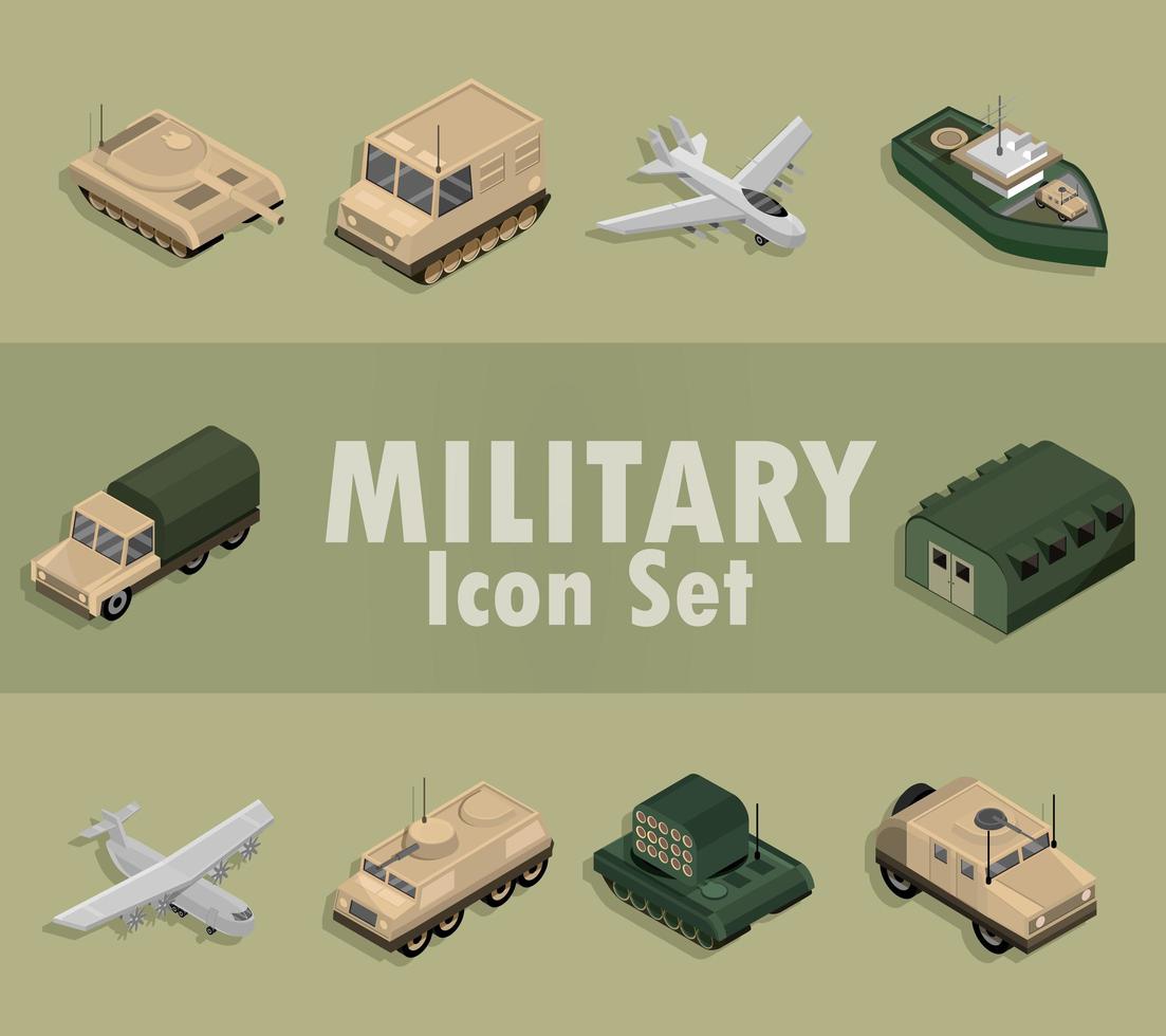 conjunto de iconos militares isométricos vector