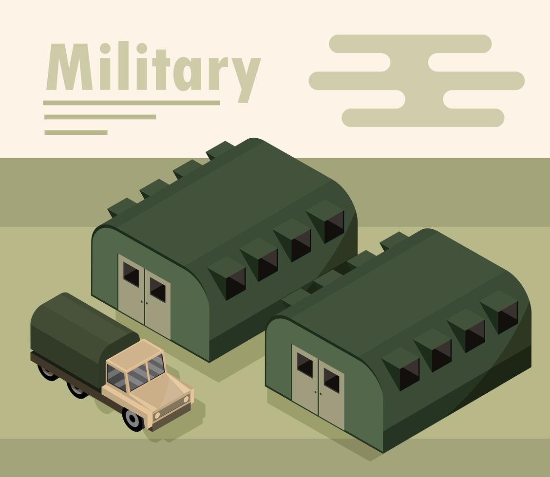 Isometric military camp composition vector