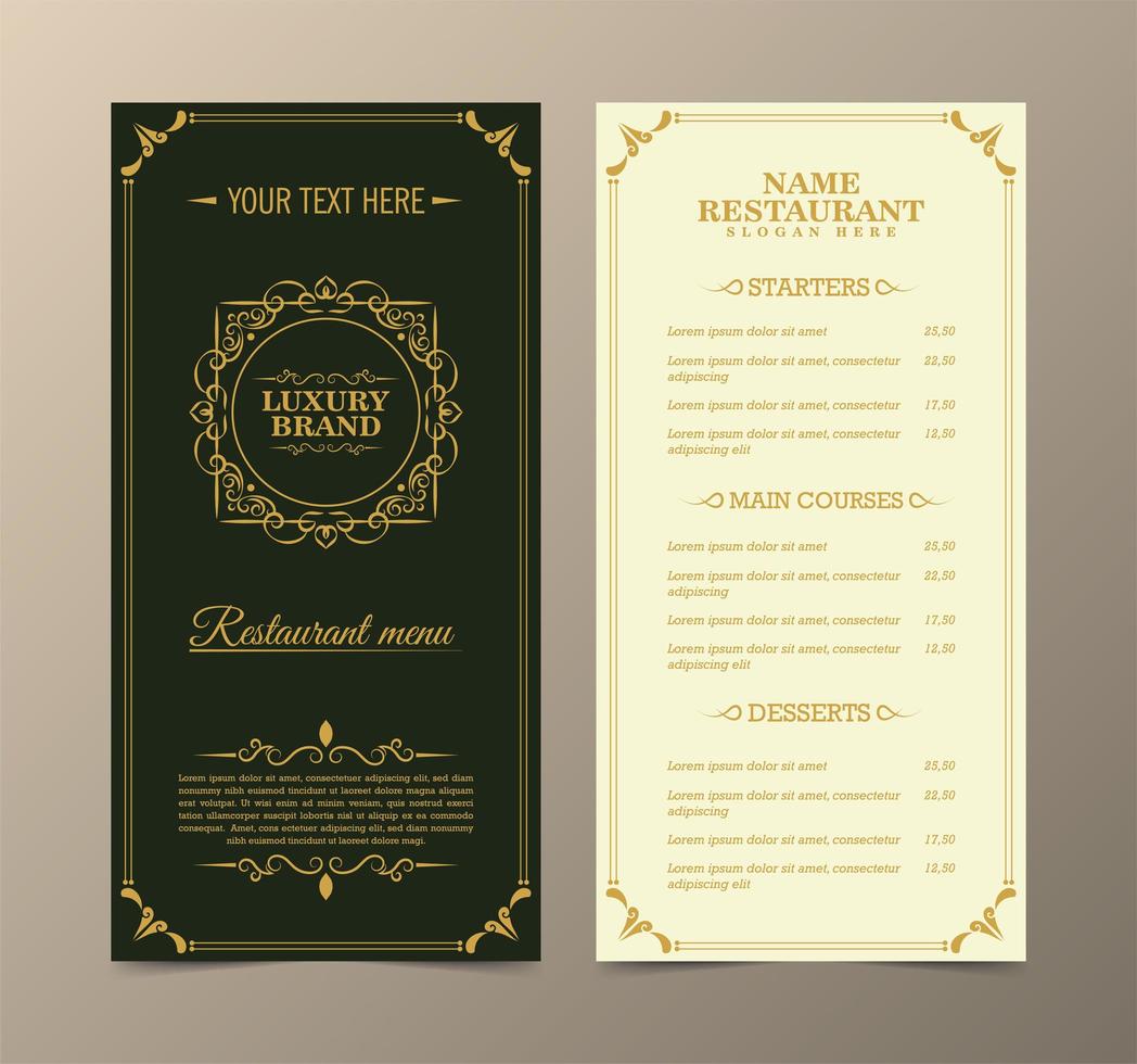 Restaurant menu with elegant ornamental style vector