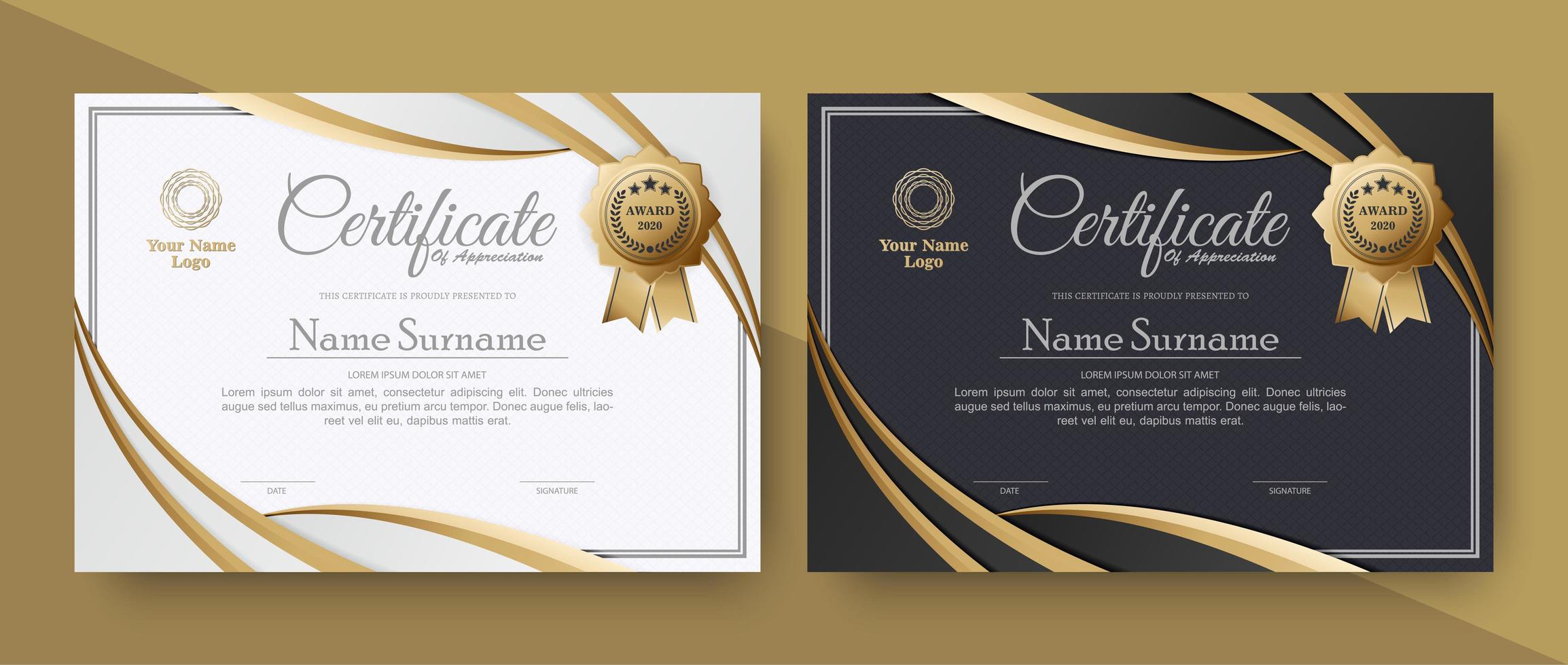 elegante conjunto de premios de certificado vector