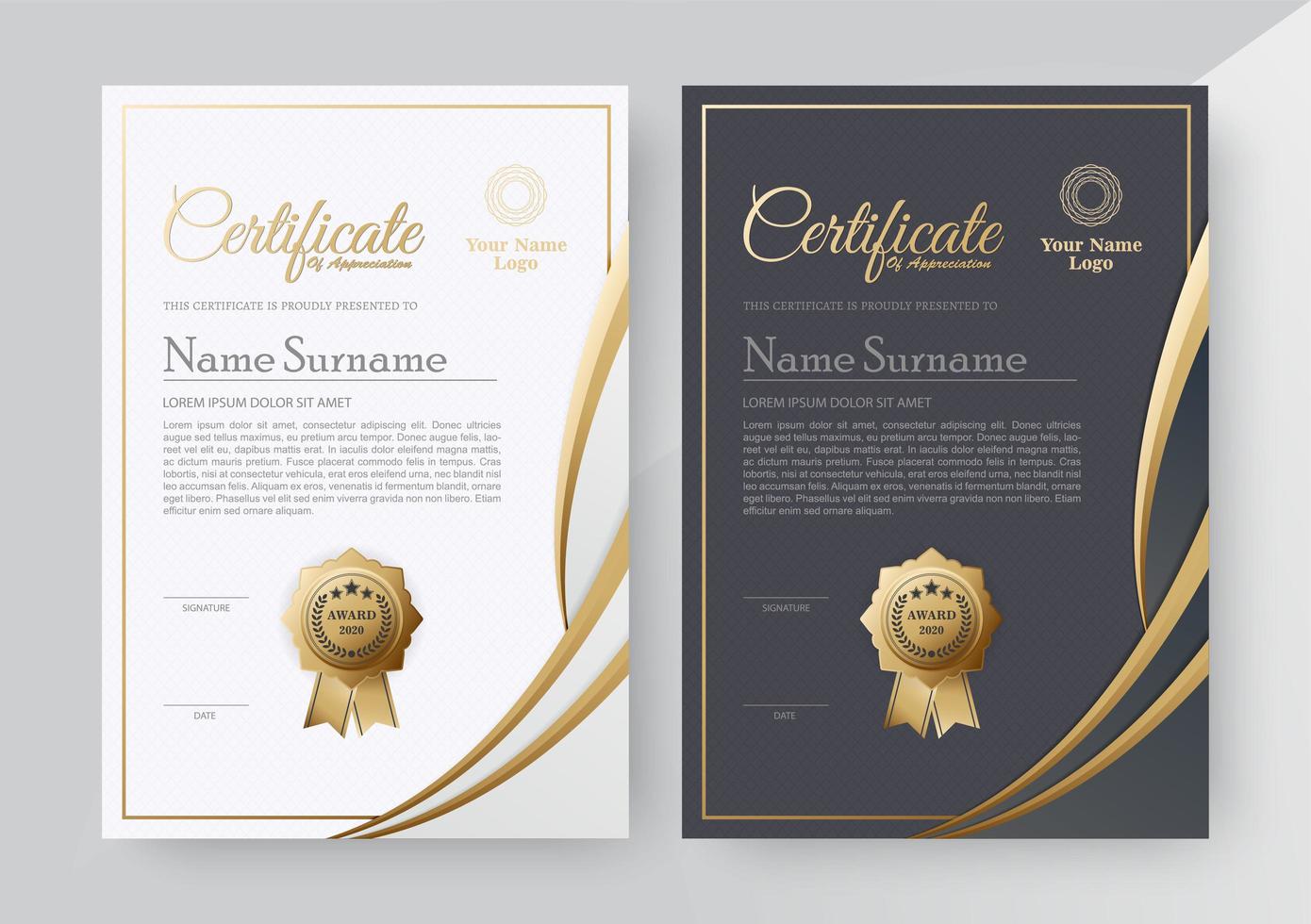 conjunto de plantillas de premio de certificado vector