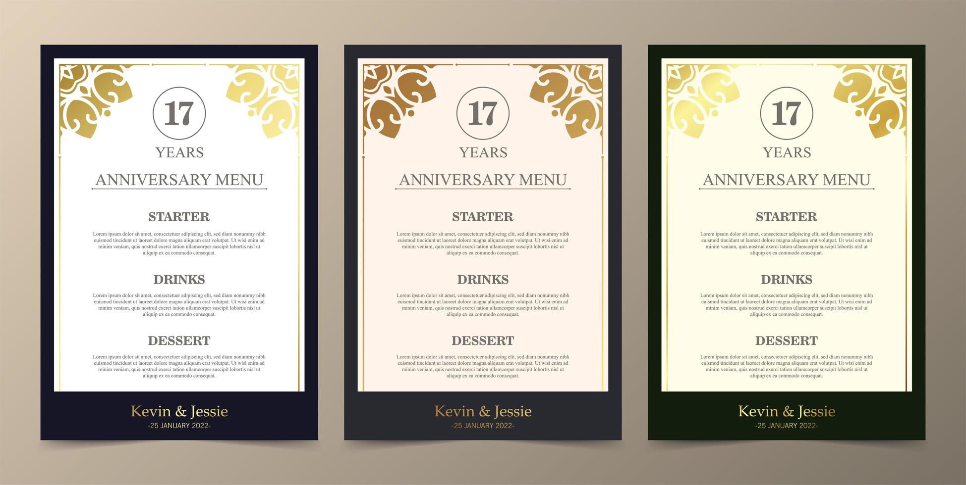 17th anniversary menu design template vector