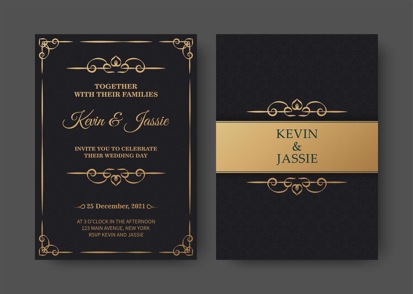 Black and gold invitation card template vector