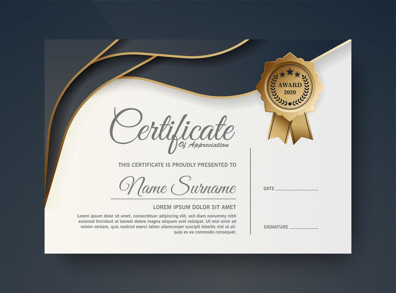 Dark blue and gold certificate design vector