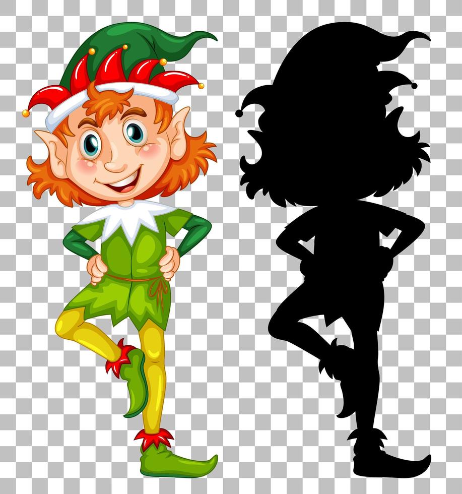 Elf cartoon character and silhouette vector