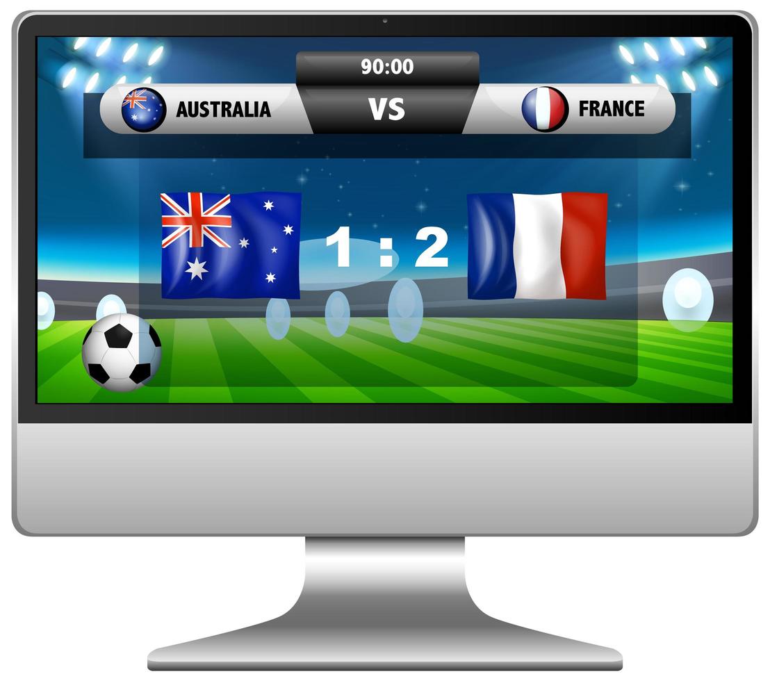 Noticias de puntuación de partido de fútbol en la pantalla del ordenador vector