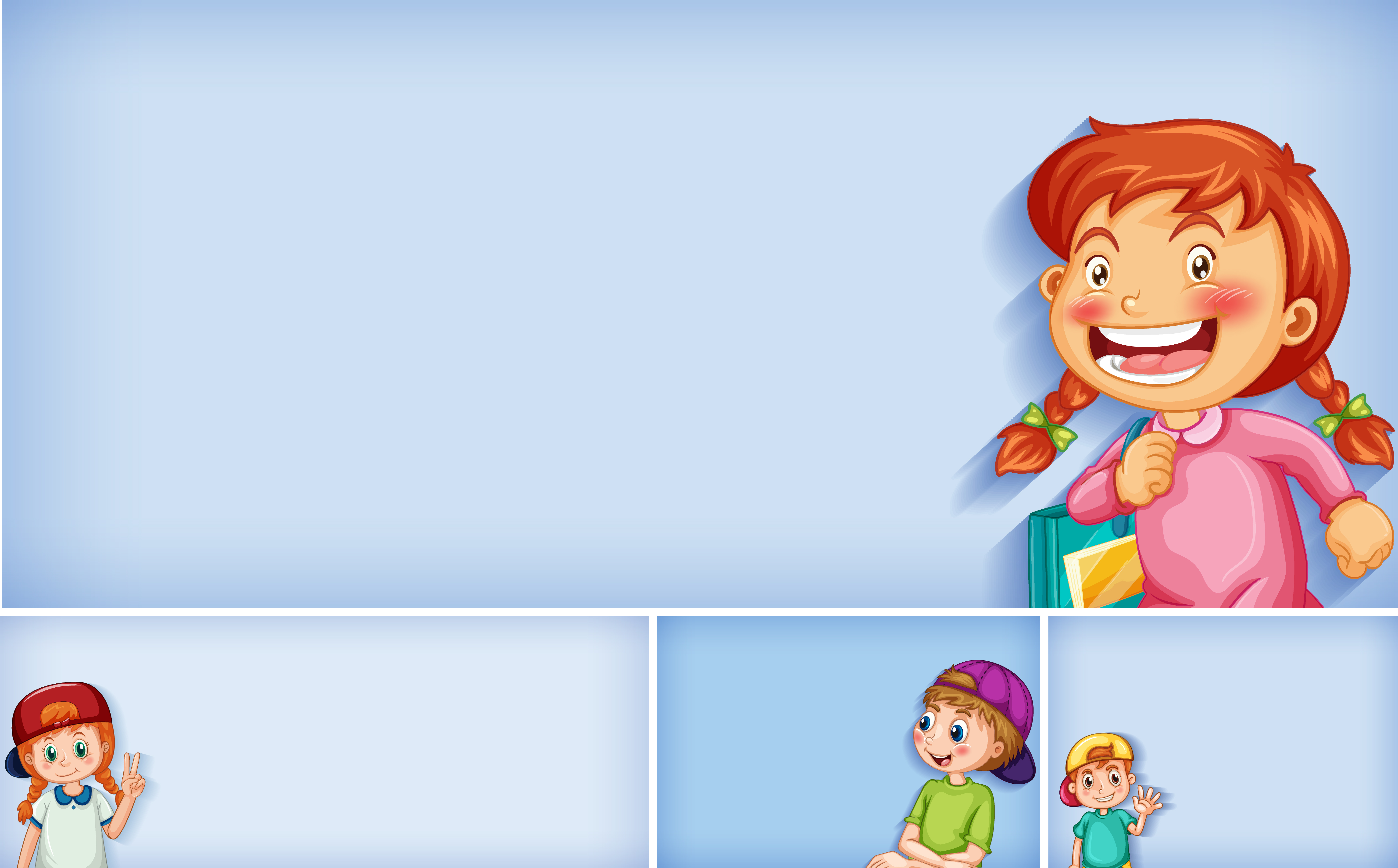 Set of different kid characters on blue background 1427650 Vector Art at  Vecteezy