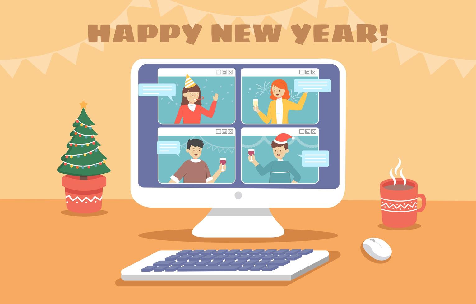 Celebrate New Year Virtually vector