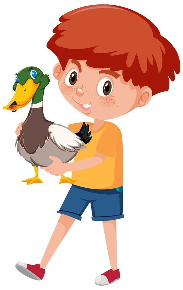 Boy holding cute animal cartoon character vector