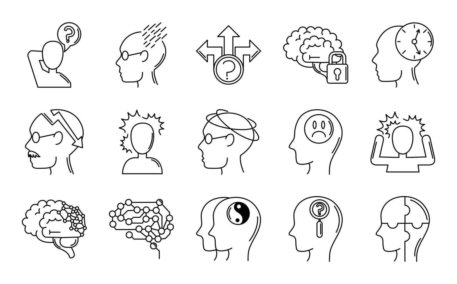 Alzheimer's disease and dementia symptoms icon set vector