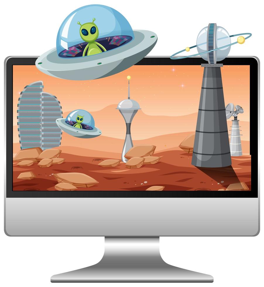 Alien galaxy background on computer screen vector