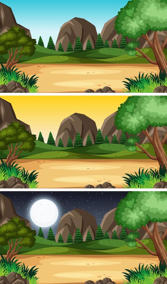 escena del paisaje en diferentes momentos del día. vector