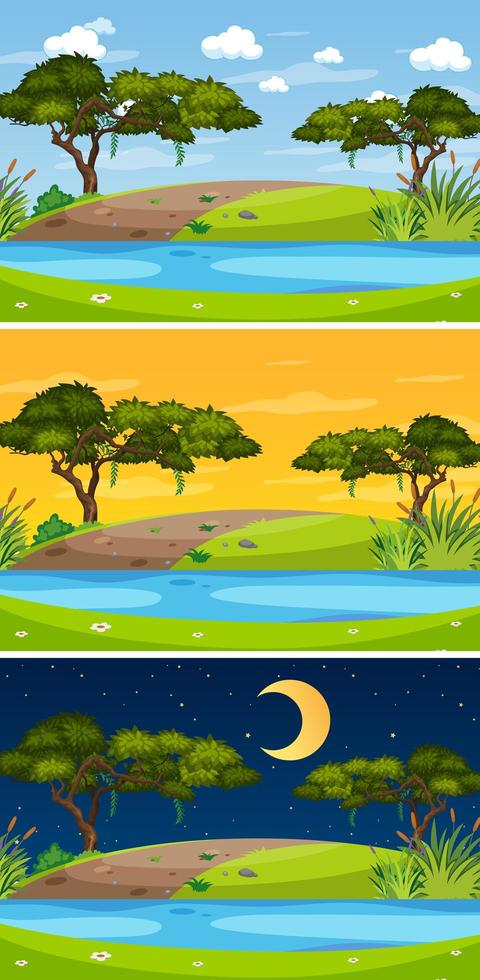 Landscape scene at different times of day vector
