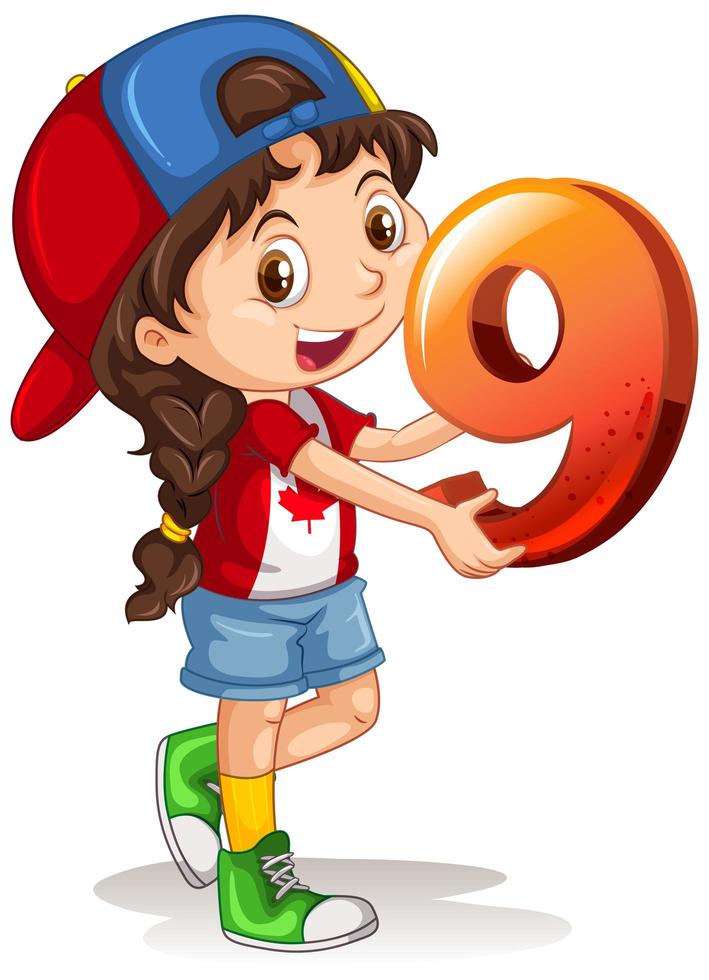 Canadian girl wearing cap holding math number nine vector