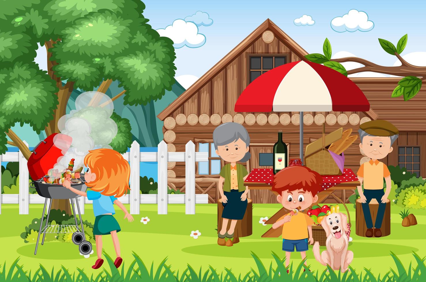 Picnic with happy family in the garden vector