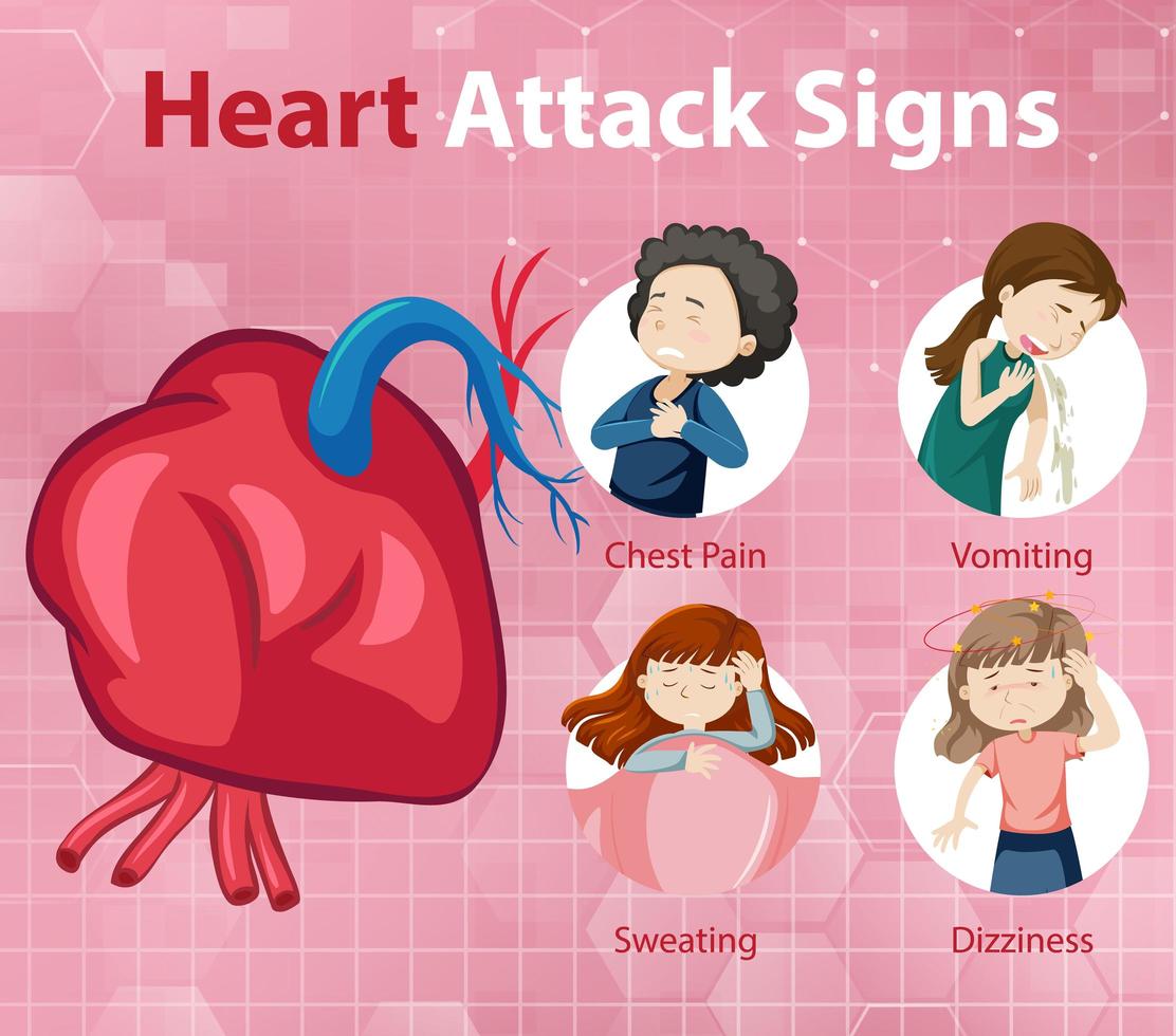 Heart attack symptoms or warning signs infographic vector