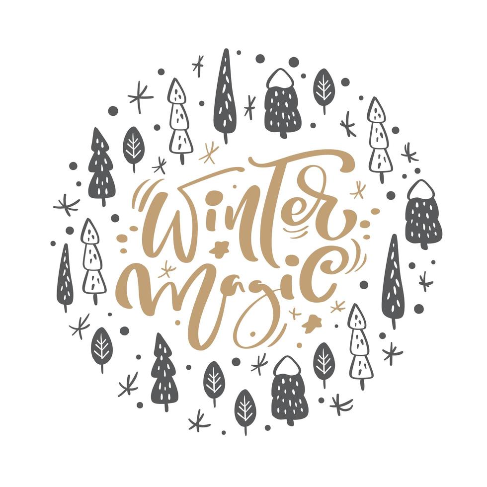 Winter Magic Scandinavian calligraphic vintage text vector